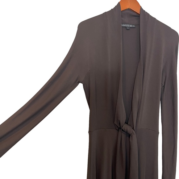 Lafayette 148 Stretchy Knit Open Front Tie Midi Dress Size 6 Brown Long Sleeve - Picture 7 of 10